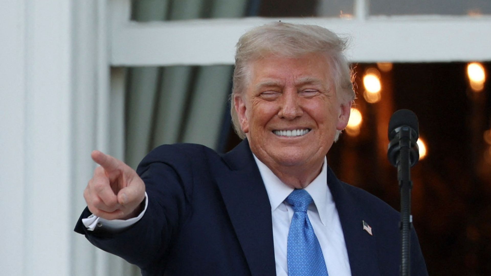 U.S. President Donald Trump gestures during a 'Summer Soiree' held on the South Lawn of the White House in Washington, D.C., U.S., on June 4. /Leah Millis/Reuters
